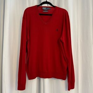 Polo Ralph Lauren Merino Wool V-Neck Sweater Red Men’s XXL Slim Fit